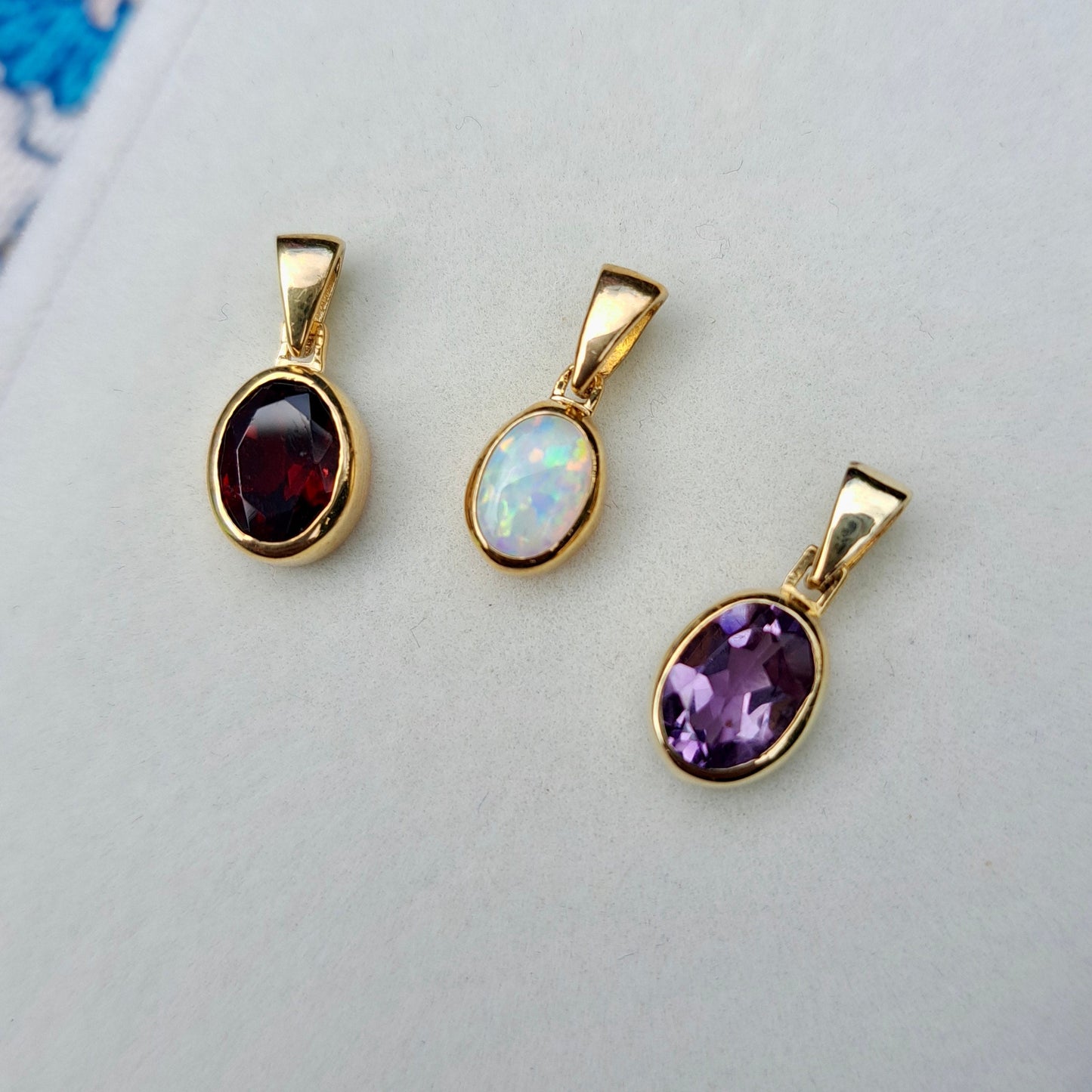 Solid 9ct Gold Gemstone Solitaire Pendants, New