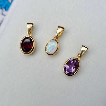 Solid 9ct Gold Gemstone Solitaire Pendants, New