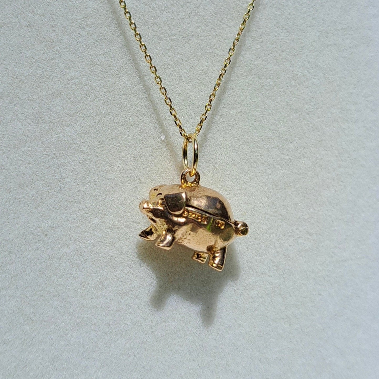 Vintage 9ct Gold Opening Piggy Bank Charm with Coins Inside, 1959
