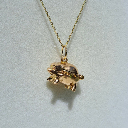 Vintage 9ct Gold Opening Piggy Bank Charm with Coins Inside, 1959