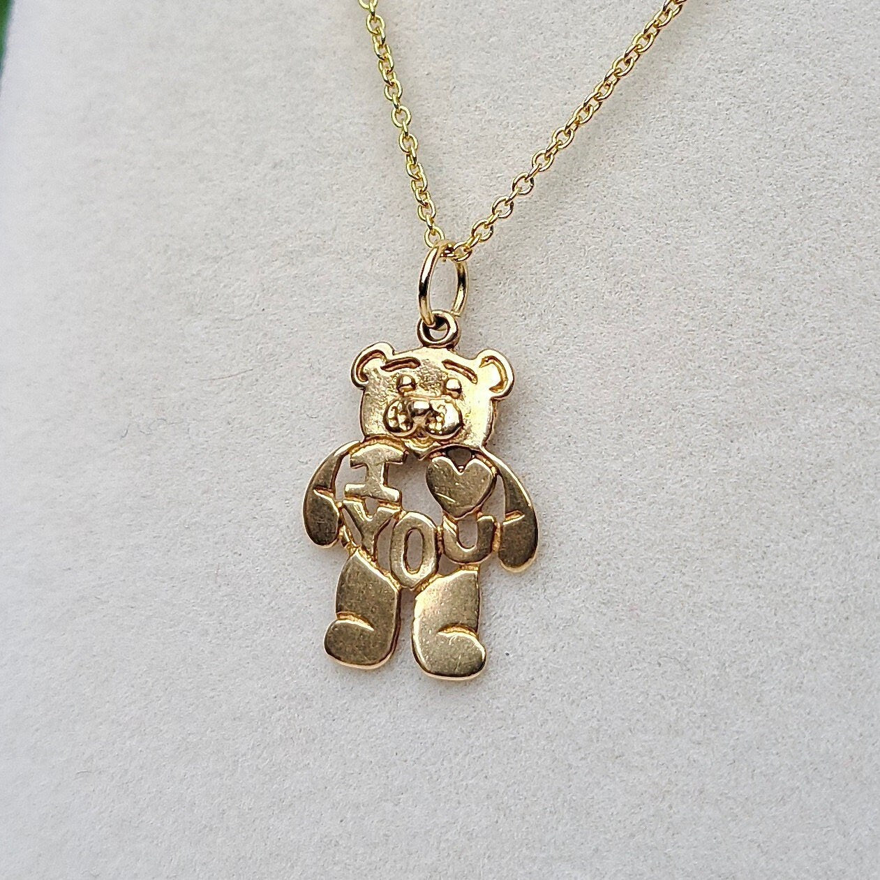Vintage 9ct Gold "I LOVE YOU" Teddy Bear Flat Charm, 1990s