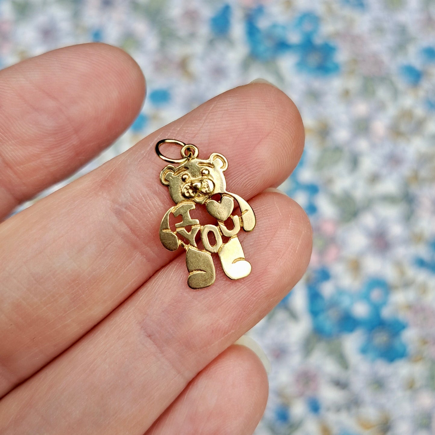 Vintage 9ct Gold "I LOVE YOU" Teddy Bear Flat Charm, 1990s