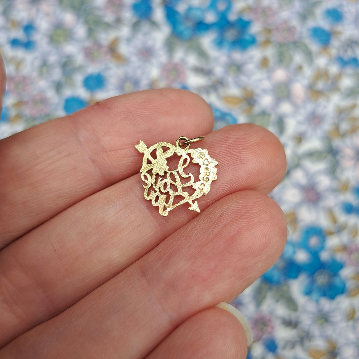 Vintage 9ct Gold "I LOVE YOU" Floral Heart Pendant, 1990s, by OroAmerica