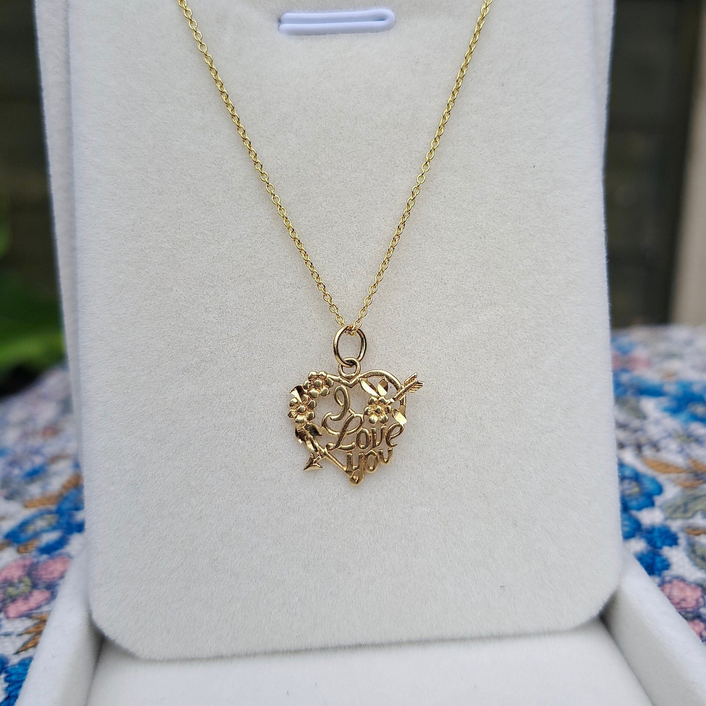 Vintage 9ct Gold "I LOVE YOU" Floral Heart Pendant, 1990s, by OroAmerica