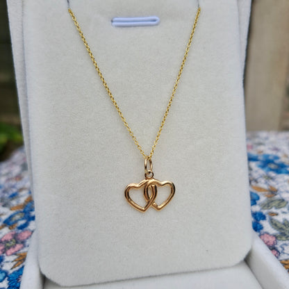 Vintage 9ct Gold Double Heart Charm / Pendant