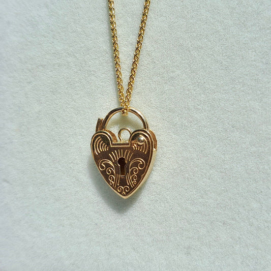 Vintage 9ct Gold Heart Padlock Clasp / Charm with Engraved Pattern, 1995