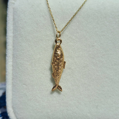 Vintage 9ct Gold Fish Charm / Small Pendant, 1966