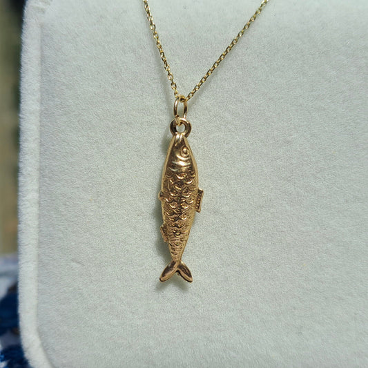 Vintage 9ct Gold Fish Charm / Small Pendant, 1966