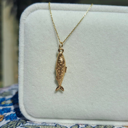 Vintage 9ct Gold Fish Charm / Small Pendant, 1966