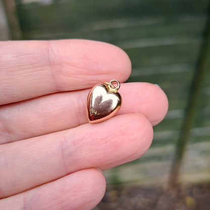 Vintage 9ct Gold Engraved Puffy Heart Charm, 12mm