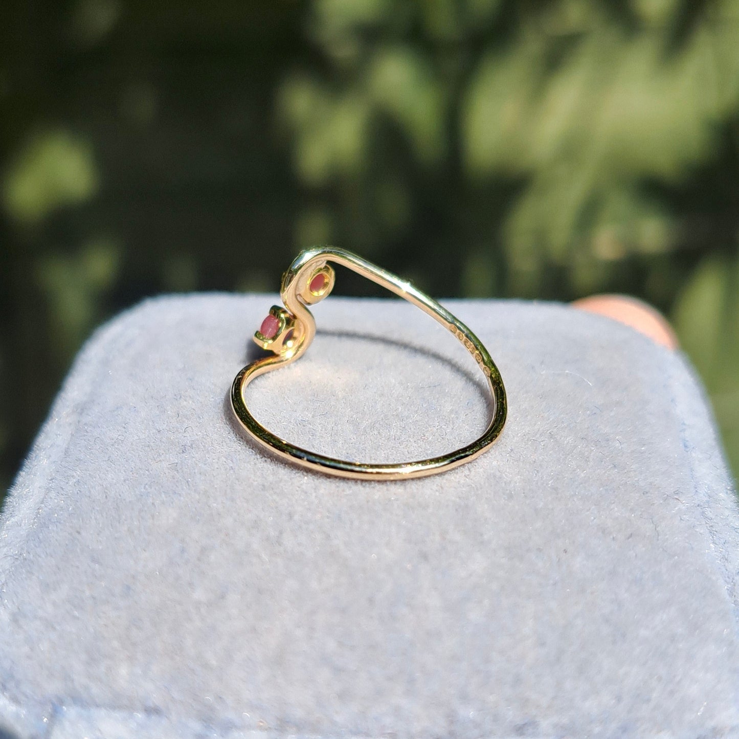 Vintage 9ct Gold and Pink Agate Dainty Ring, 1976