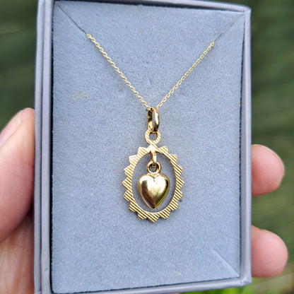 Vintage 9ct Gold Heart Dangle Pendant, 1978