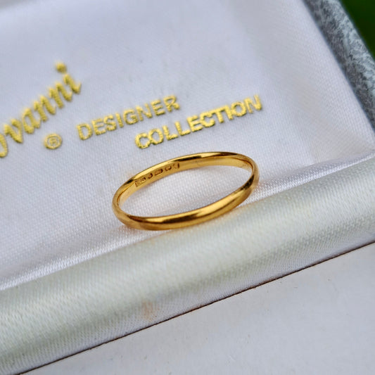 Vintage 22ct Gold Slim Wedding Band Ring, 1953