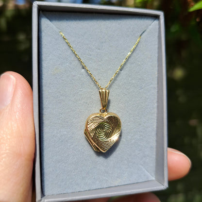 Vintage 9ct Gold Patterned Heart Locket Pendant, 1971