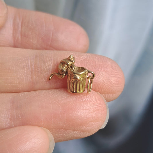 Solid 9ct Gold Articulated Cat Raiding the Bin Charm