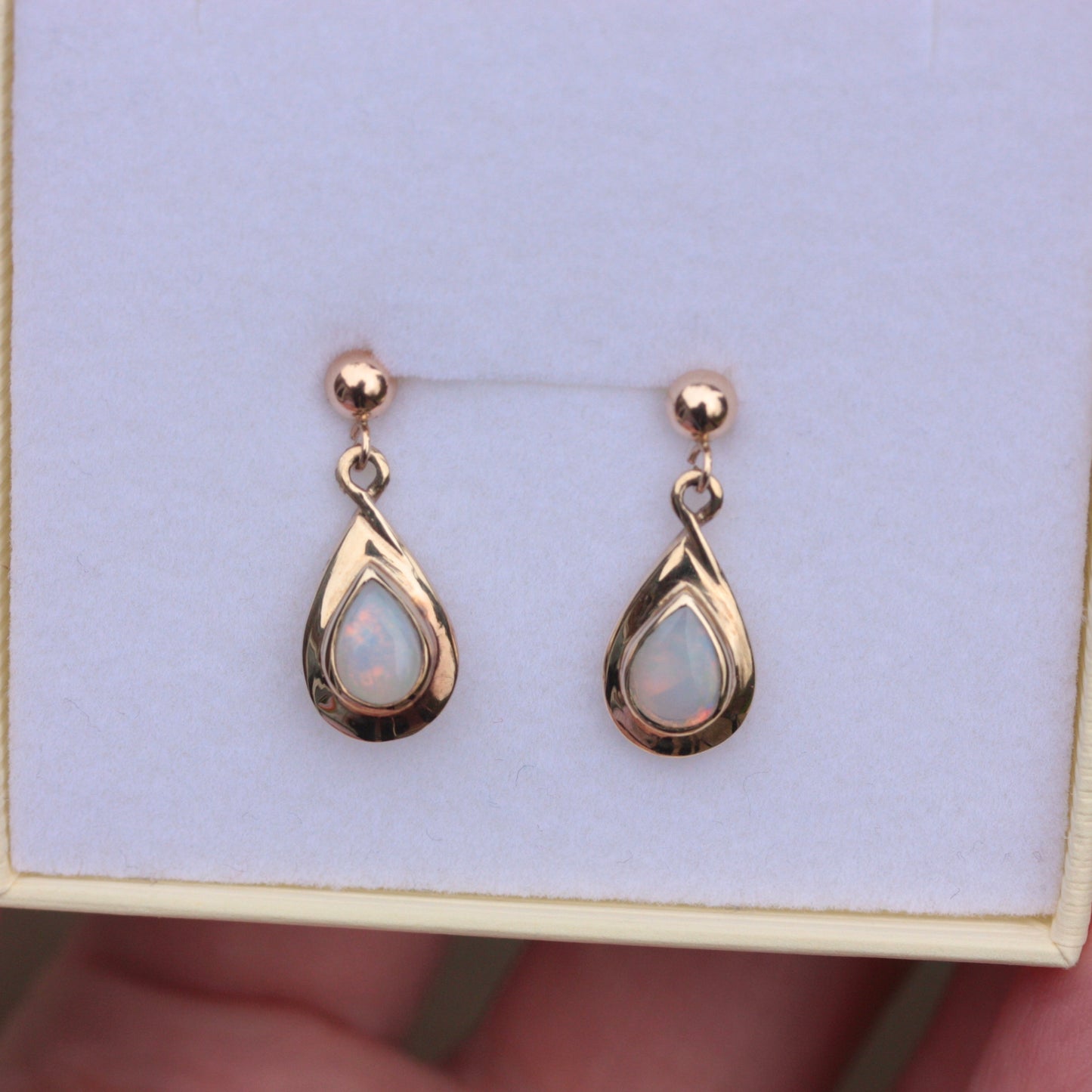 Late Vintage 9ct Gold and Opal Dangle Earrings