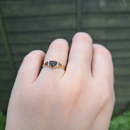 Vintage 9ct Gold and Black Onyx Heart Ring, 1989
