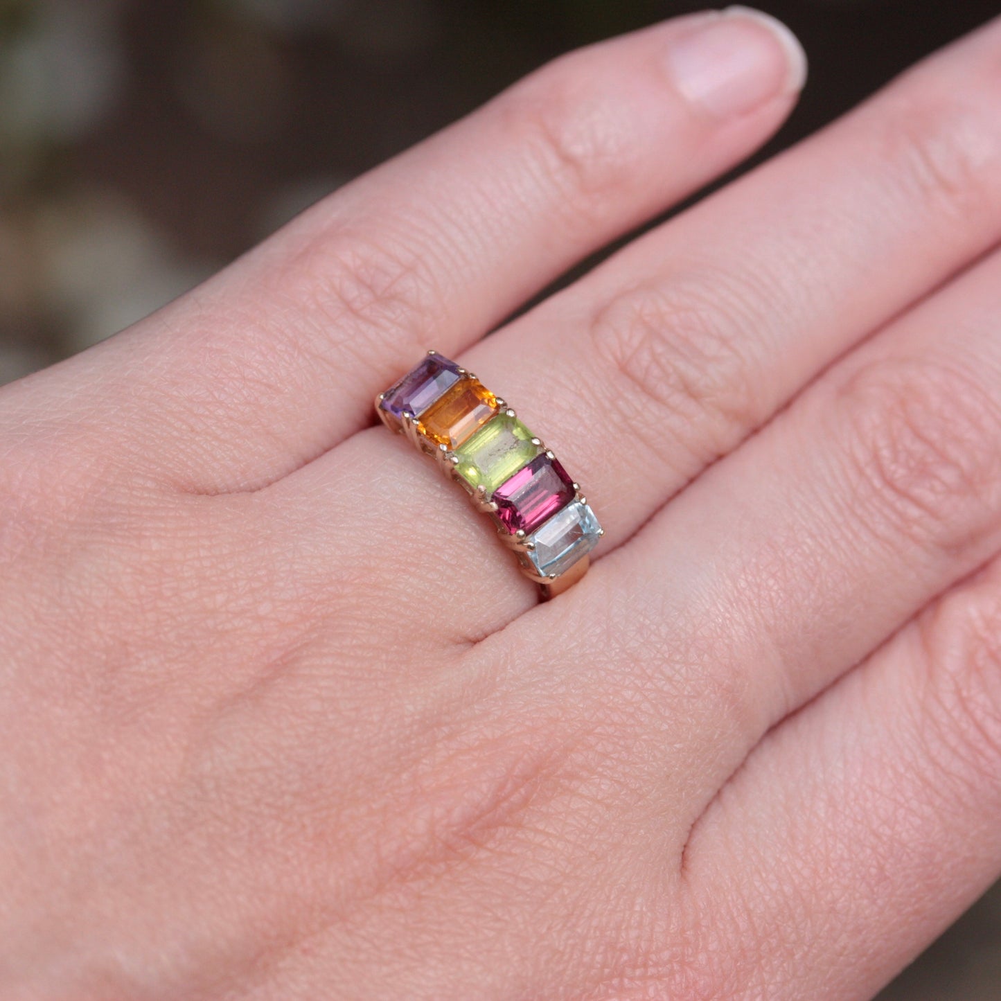 Vintage 9ct Gold Multi Gemstone Ring, 1993