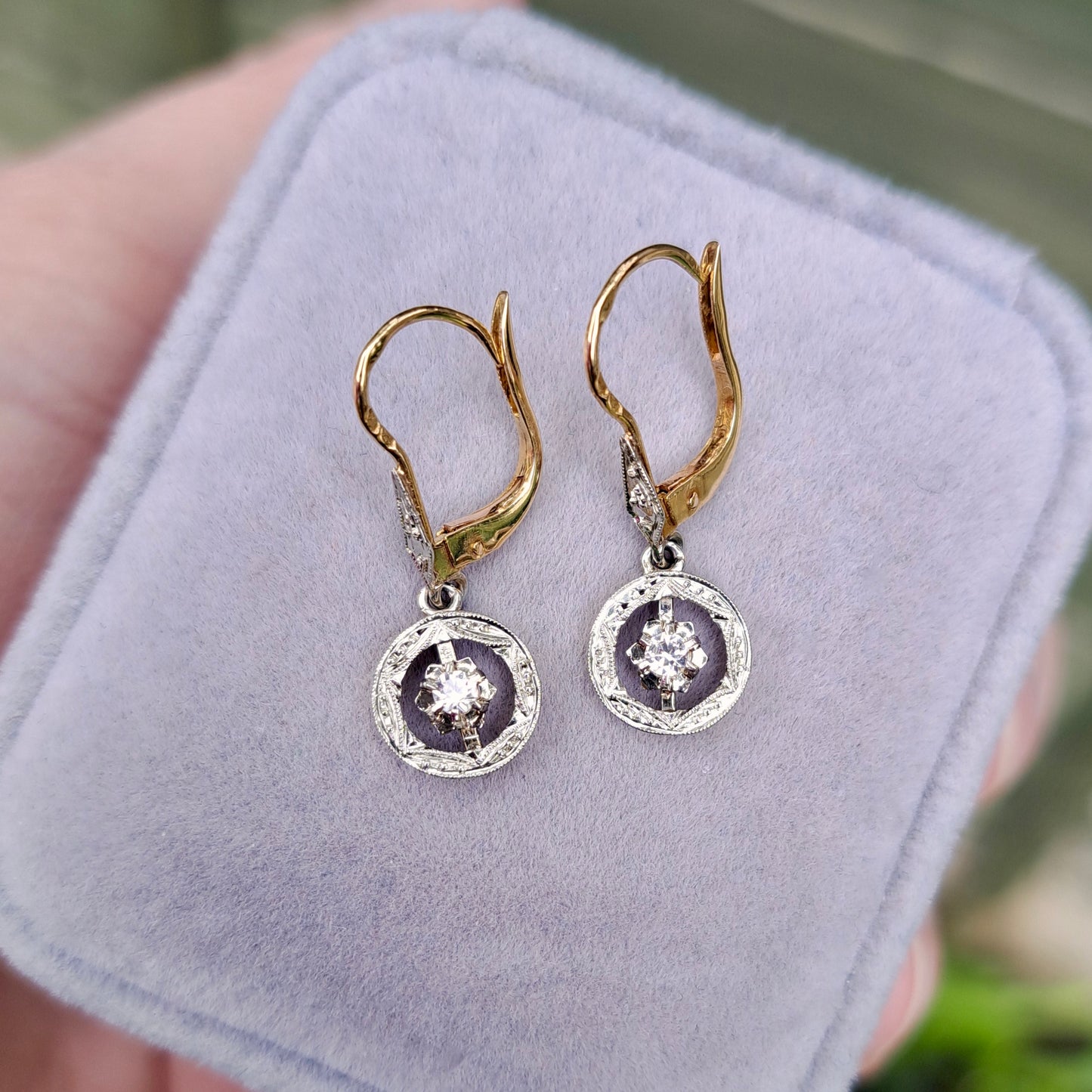 Vintage 9ct Gold and Quartz Deco Style Drop Earrings