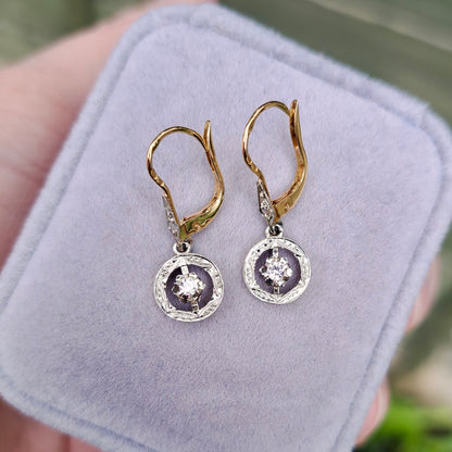 Vintage 9ct Gold and Quartz Deco Style Drop Earrings