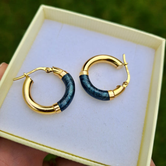 Vintage 9ct Gold and Enamel Hoop Earrings, 1993