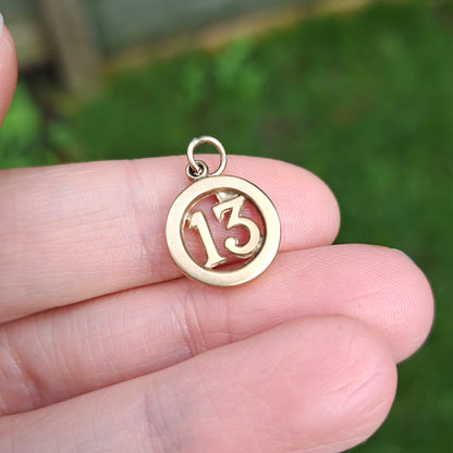 Vintage 9ct Gold Lucky 13 Round Charm, 1968