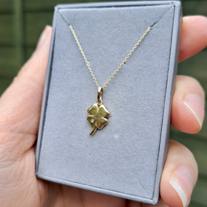 9ct Gold 4 Leaf Clover Charm with Diamond