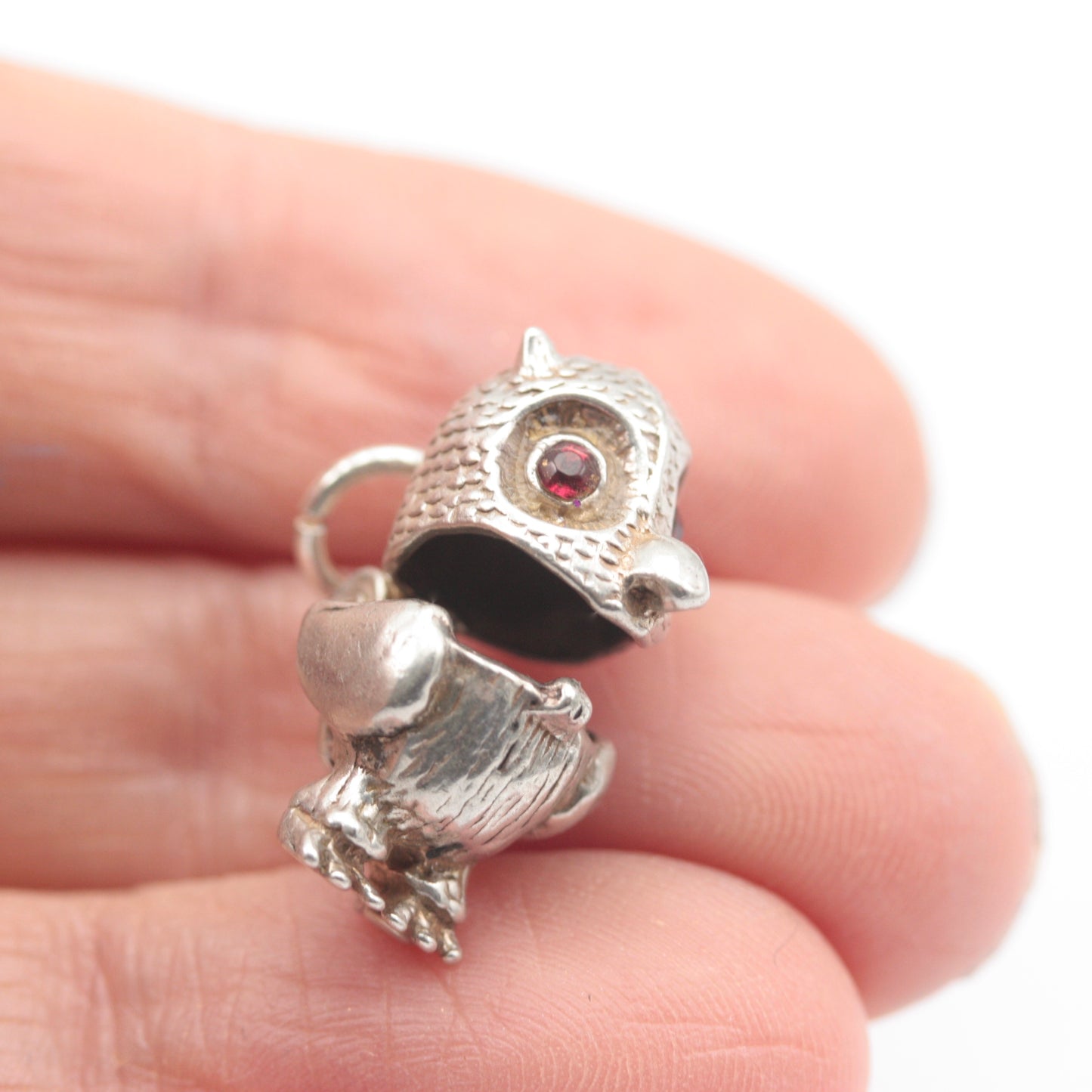 Original Vintage Silver Owl Charm with Red Eyes