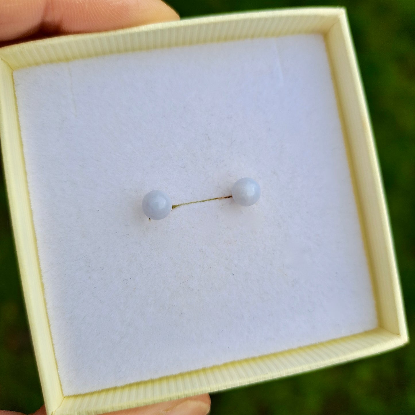Vintage 9ct Gold Pale Blue Agate Ball Stud Earrings