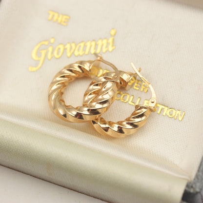 Pre-owned 9ct Yellow Gold Small Chunky Twist Hoop Earrings