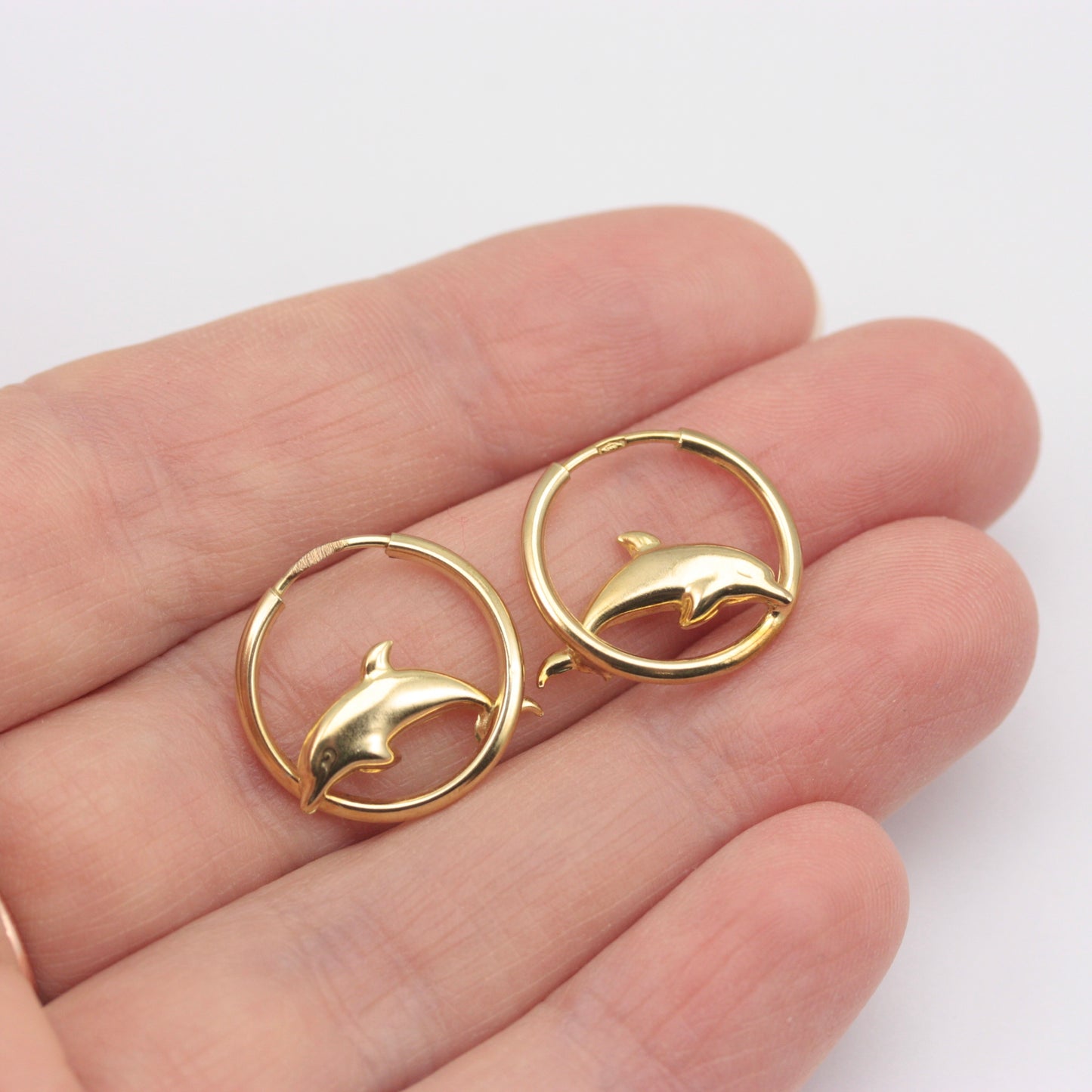 Pre-owned 9ct Yellow Gold Dolphin Hoop Earrings