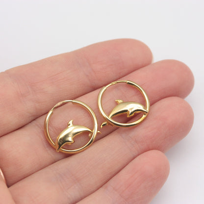 Pre-owned 9ct Yellow Gold Dolphin Hoop Earrings