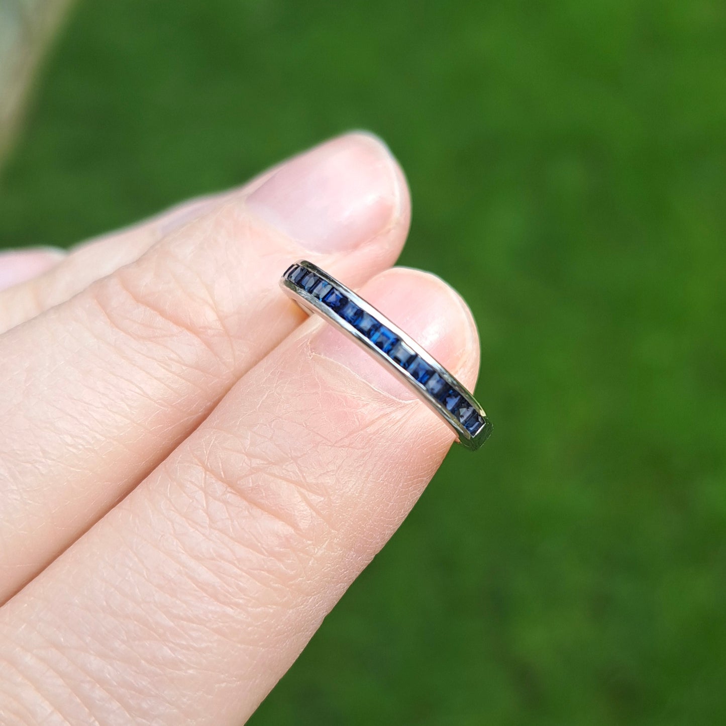Pre-owned Solid 9ct White Gold Sapphire Half Eternity Ring