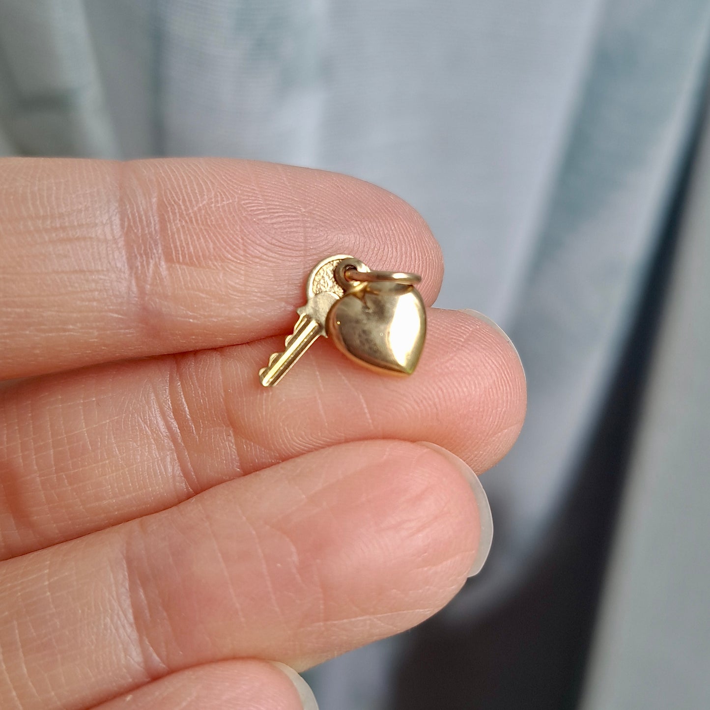 Small 9ct Gold "Key To My Heart" - Yale Key and Puffy Heart Charm