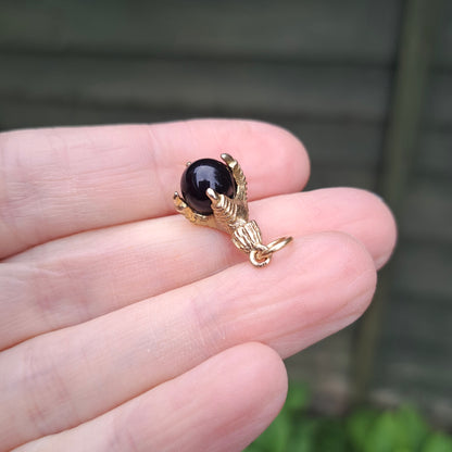 Vintage 9ct Gold Claw Holding Onyx Ball Charm, 1991