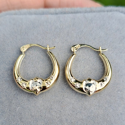 Pre-owned 9ct Gold Cat Design Creole Hoop Earrings