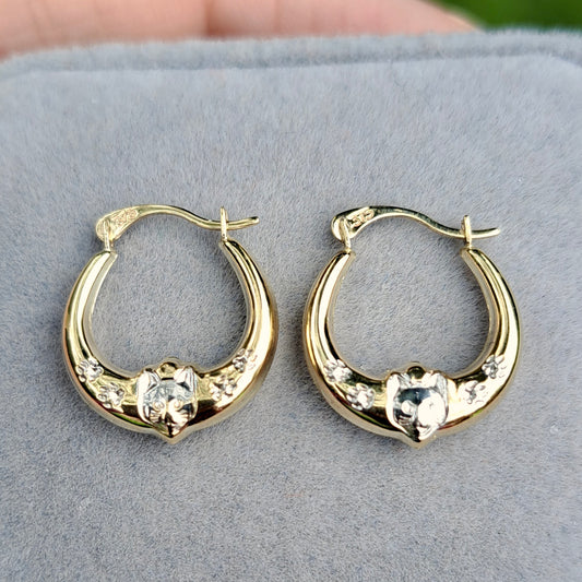 Pre-owned 9ct Gold Cat Design Creole Hoop Earrings