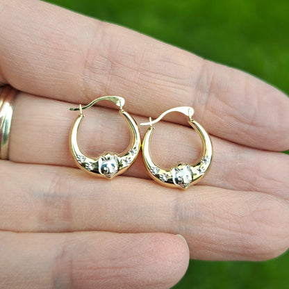 Pre-owned 9ct Gold Cat Design Creole Hoop Earrings