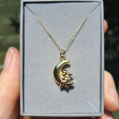 9ct Gold Cherub on Moon Charm / Pendant