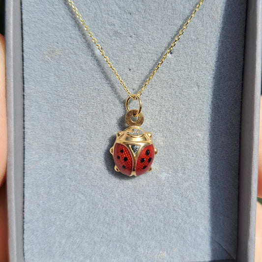 Vintage 9ct Gold and Enamel Ladybird Charm