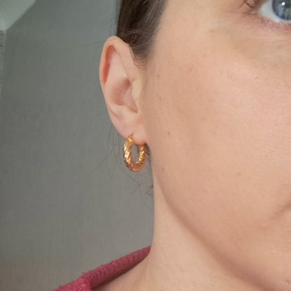 Pre-owned 9ct Yellow Gold Small Chunky Twist Hoop Earrings