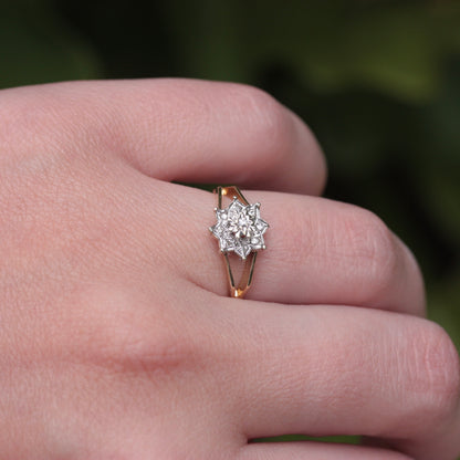 Vintage 9ct Gold and Diamond Star Cluster Ring, 1981