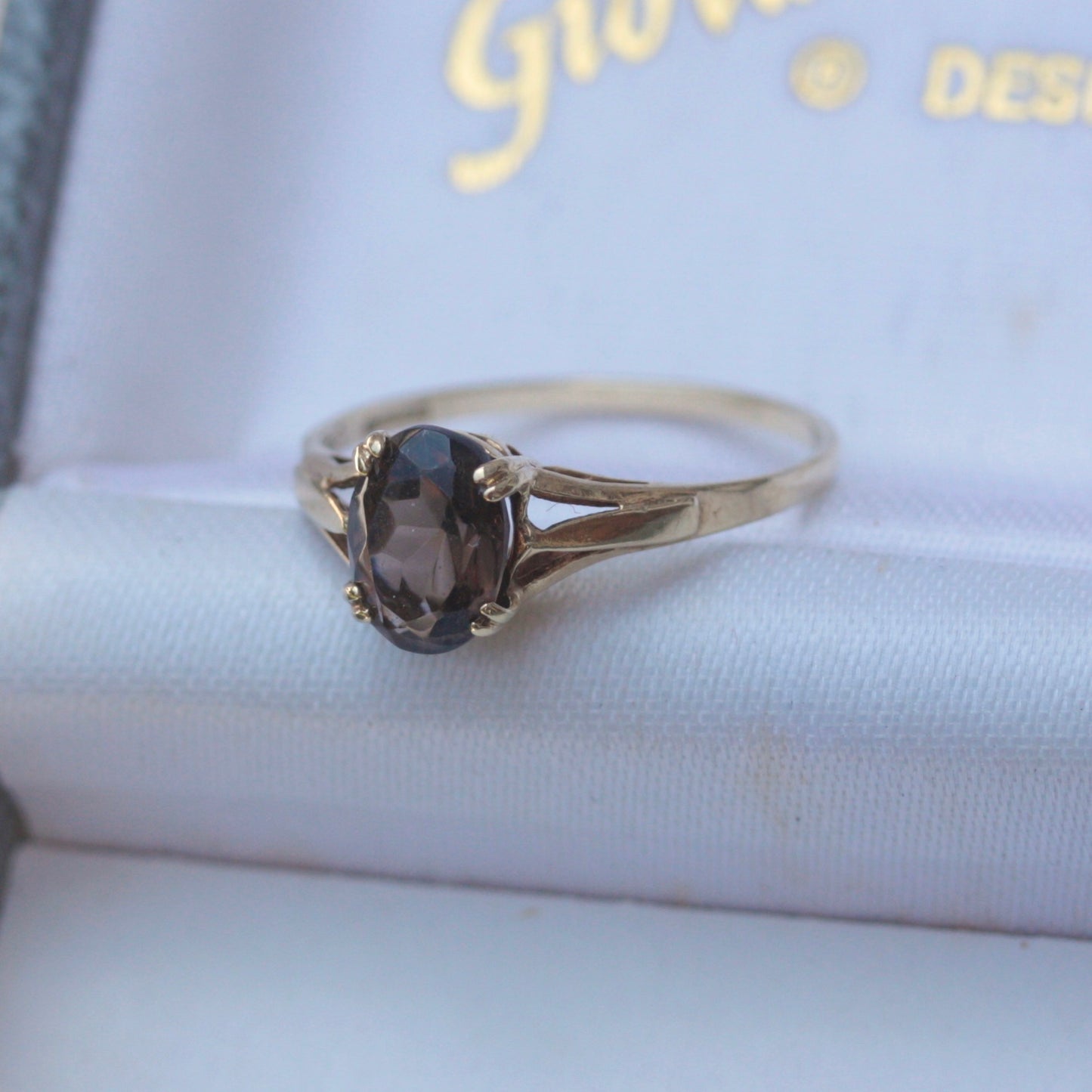 Vintage 9ct Gold Smoky Quartz Solitaire Ring, 1986