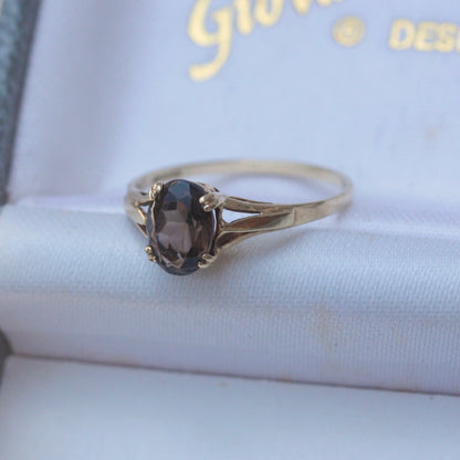 Vintage 9ct Gold Smoky Quartz Solitaire Ring, 1986