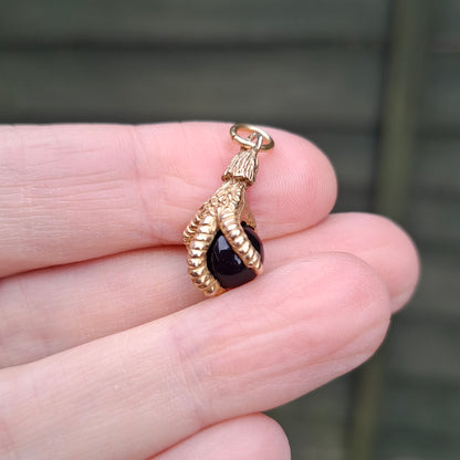 Vintage 9ct Gold Claw Holding Onyx Ball Charm, 1991