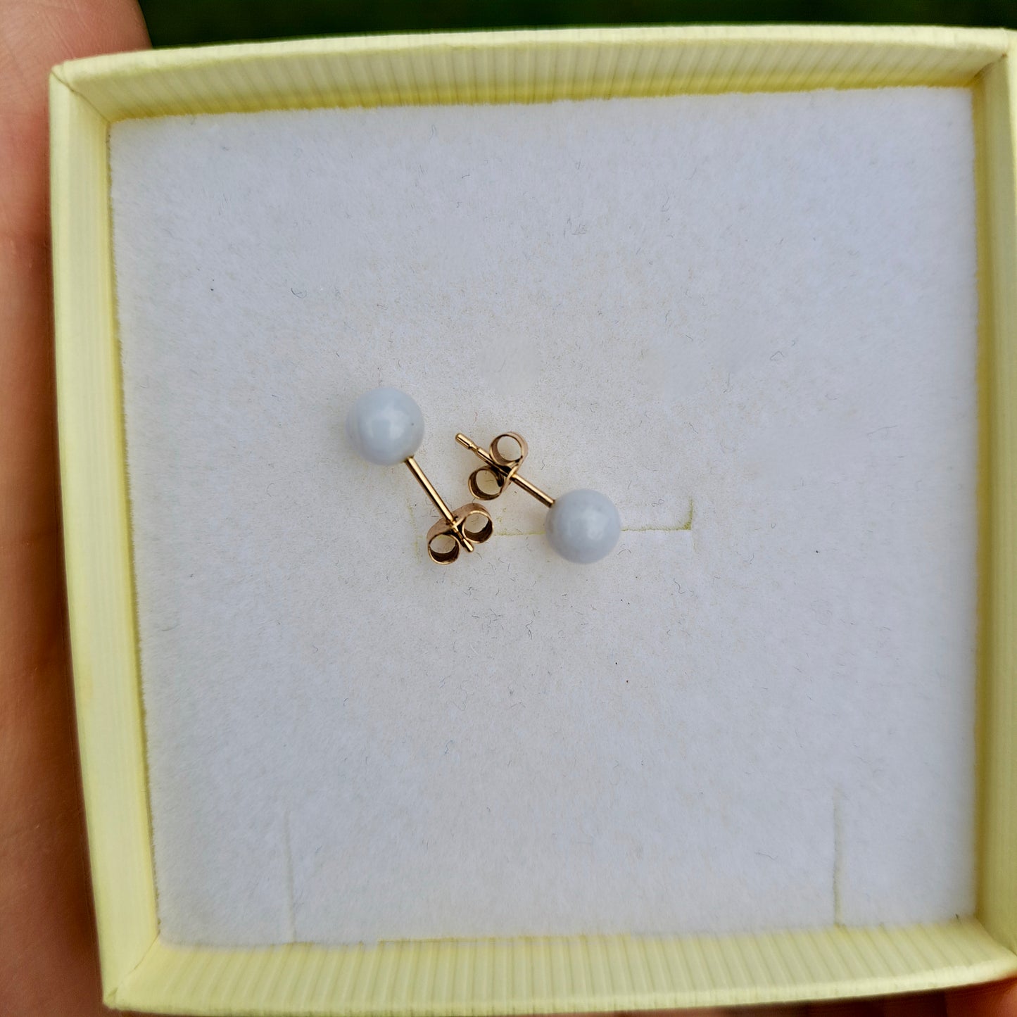 Vintage 9ct Gold Pale Blue Agate Ball Stud Earrings