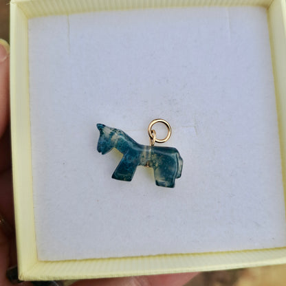 Custom Vintage 9ct Gold and Moss Agate Horse Charm