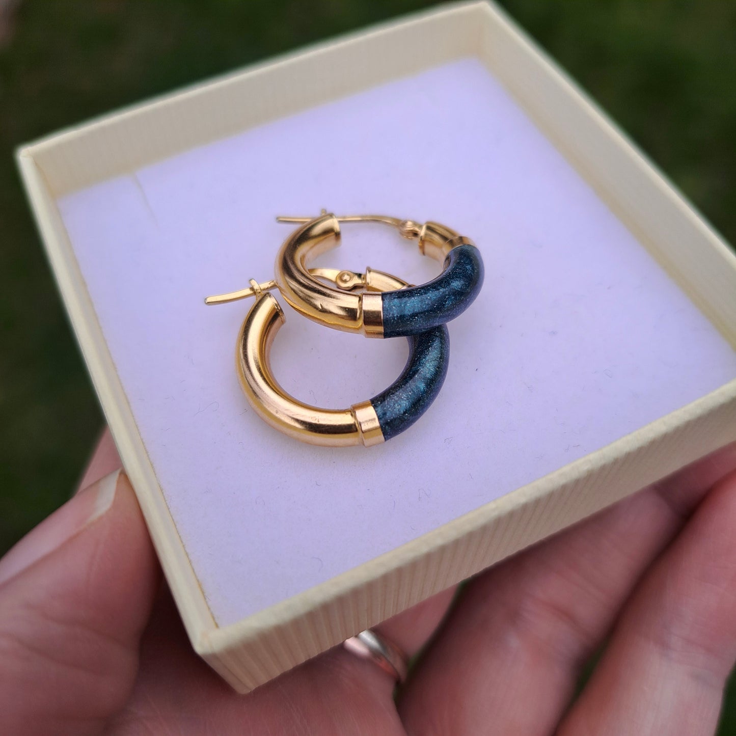 Vintage 9ct Gold and Enamel Hoop Earrings, 1993