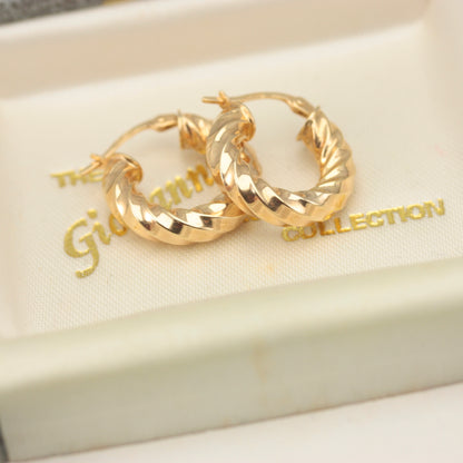 Pre-owned 9ct Yellow Gold Small Chunky Twist Hoop Earrings