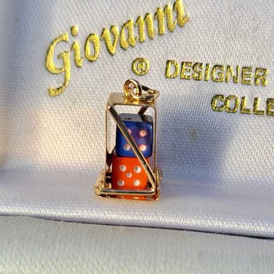 Vintage 9ct Gold Caged Dice Charm, 1977